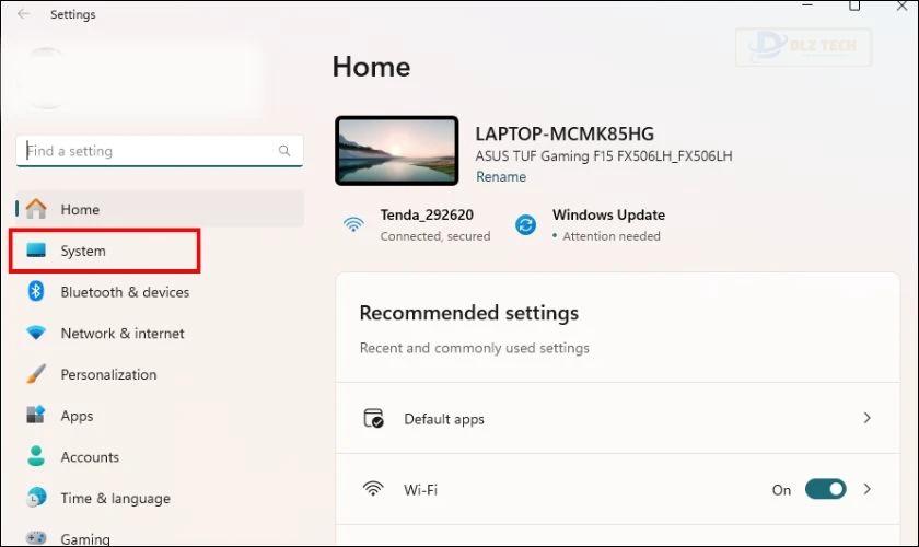 Mở Settings bằng tổ hợp Windows + I, chọn System