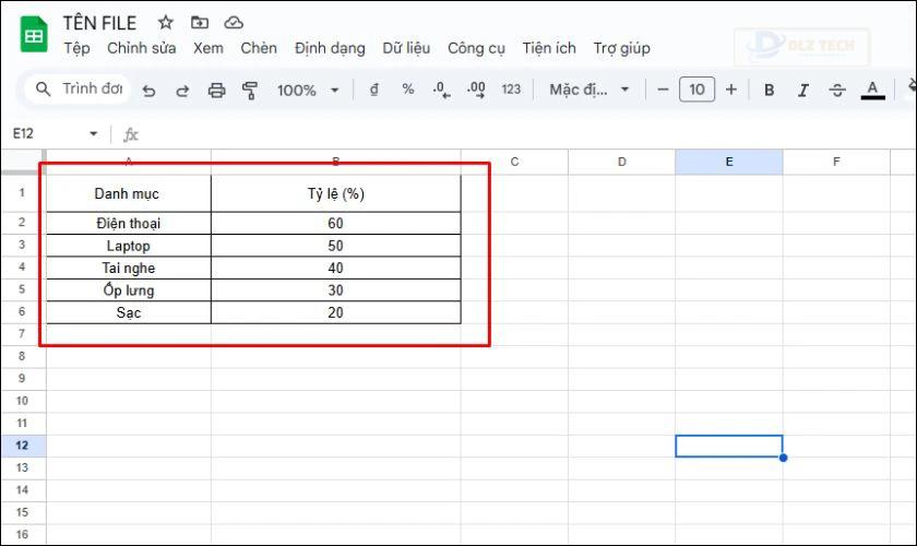 Cách tạo biểu đồ trong Google Sheet: Biểu đồ tròn