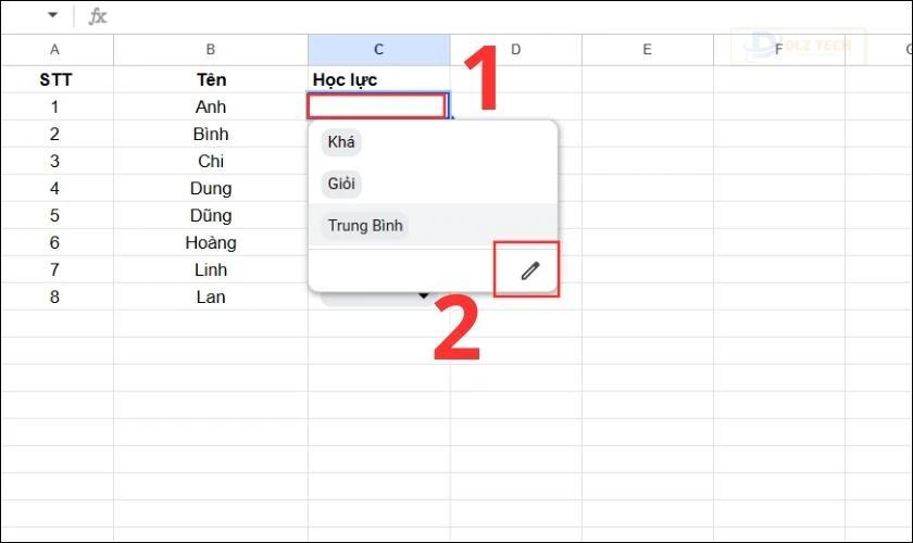 Bạn chọn vào ô có chứa bảng drop list có sẵn