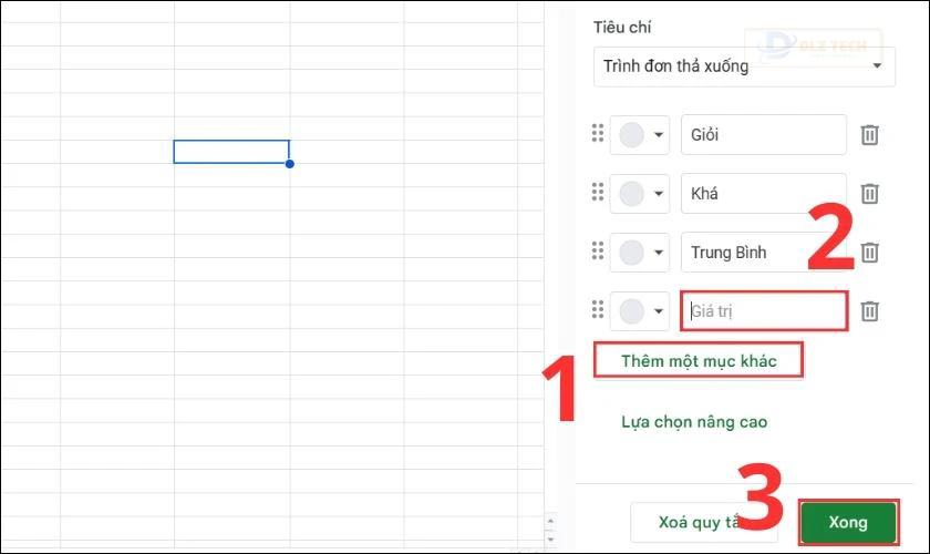 Nhập giá trị để tạo thêm lựa chọn cho bảng