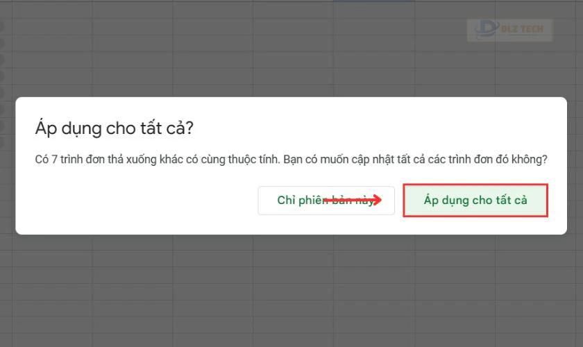 Cập nhật lựa chọn cho các ô trong bảng drop list