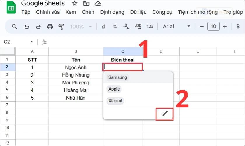 Bấm vào ô trong bảng drop list để xóa bớt lựa chọn