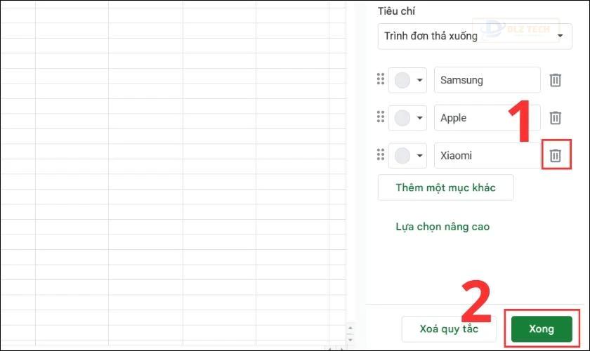 Bạn click vào biểu tượng thùng rác bên cạnh giá trị cần xóa