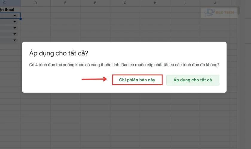 Để xóa lựa chọn cho mỗi ô đó, bấm vào Chỉ phiên bản này