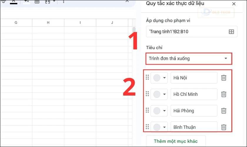 Bạn thêm giá trị để tạo drop list