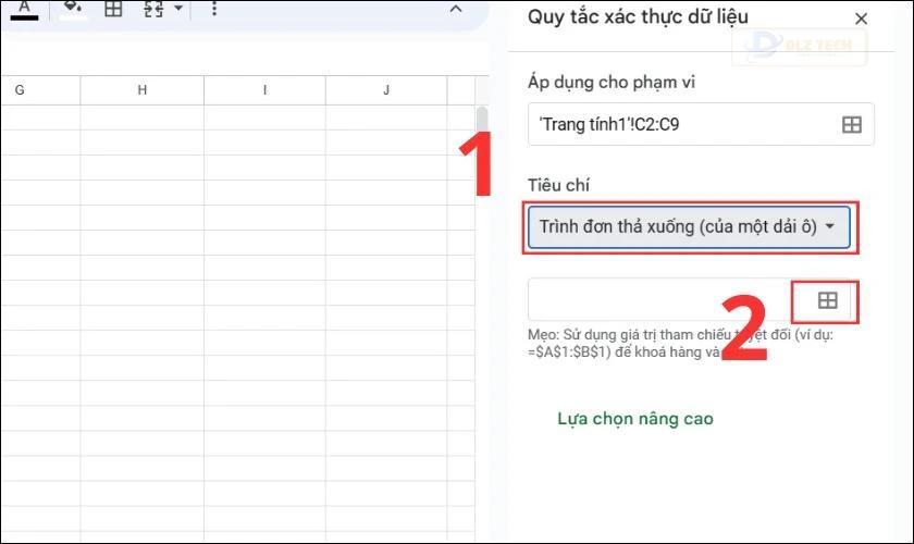 Tạo các lựa chọn trong Google Sheets từ Trình đơn thả xuống