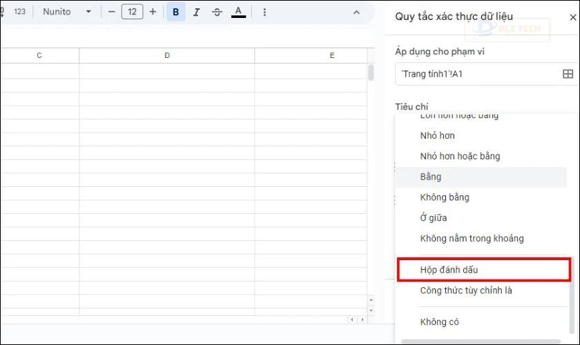 Chọn Hộp đánh dấu trong Tiêu chí