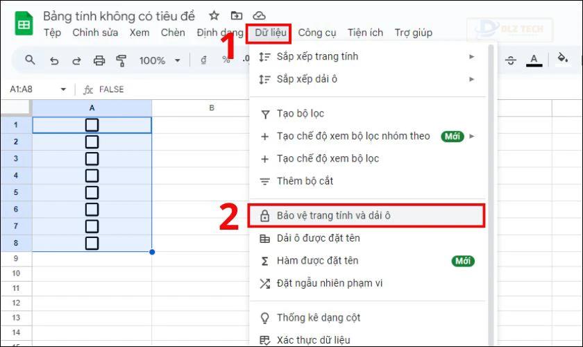 Khóa cột tick trong Google Sheet