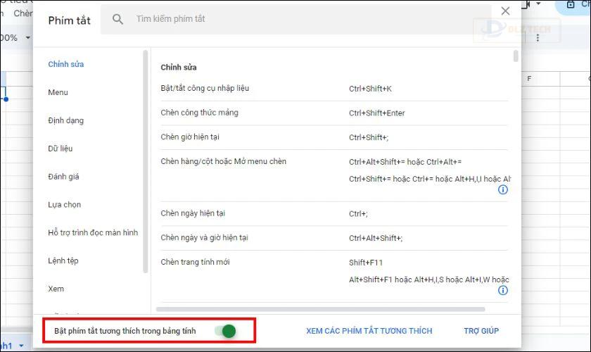 Bật phím tắt tương thích