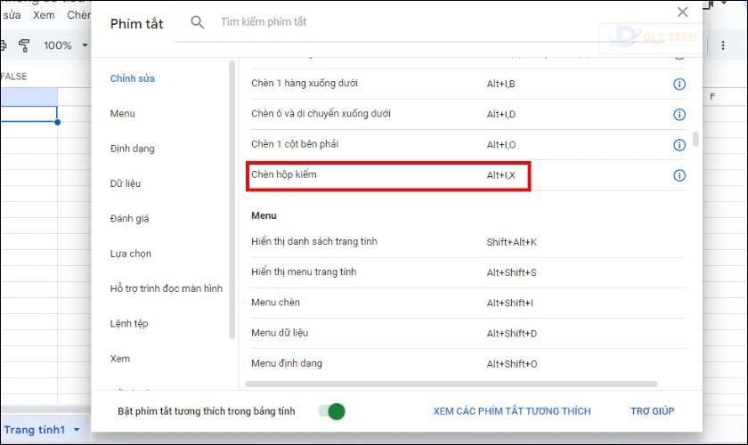 Nhấn tổ hợp phím tạo ô tick