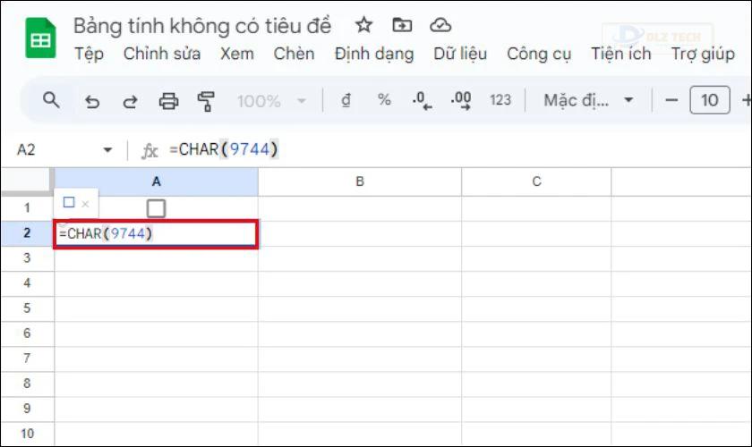 Cách tạo ô tick bằng hàm CHAR