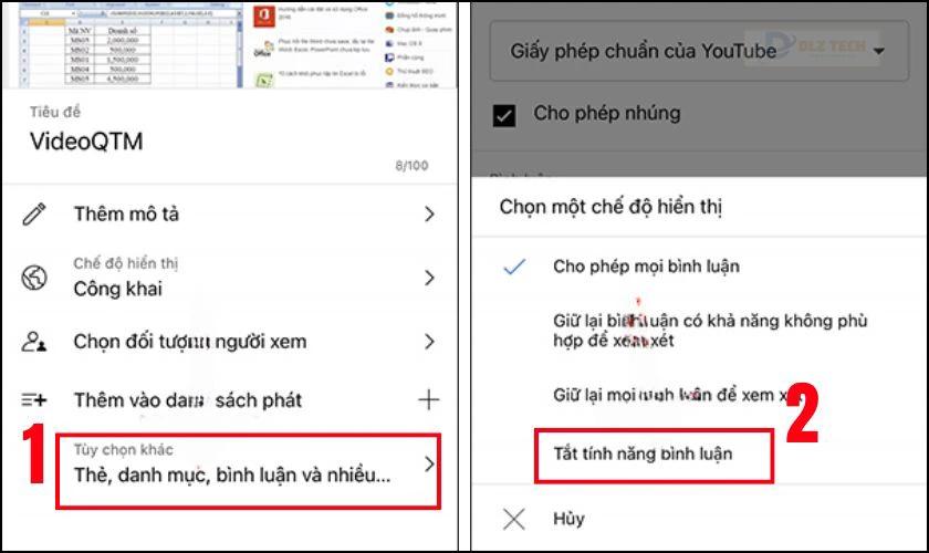 Để vô hiệu hóa bình luận, chỉ cần chọn Tắt tính năng bình luận