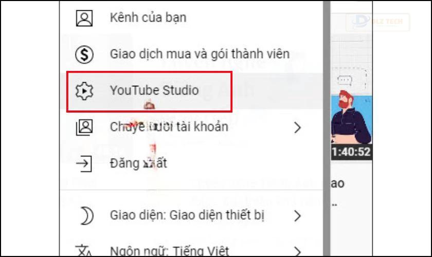 Nhấn vào YouTube Studio để bắt đầu thực hiện các chỉnh sửa