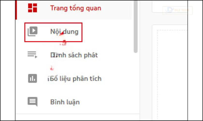 Tại thanh bên trái, chọn Nội dung