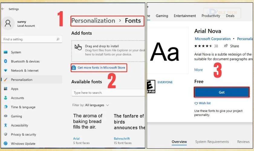 Cài đặt font từ Microsoft Store