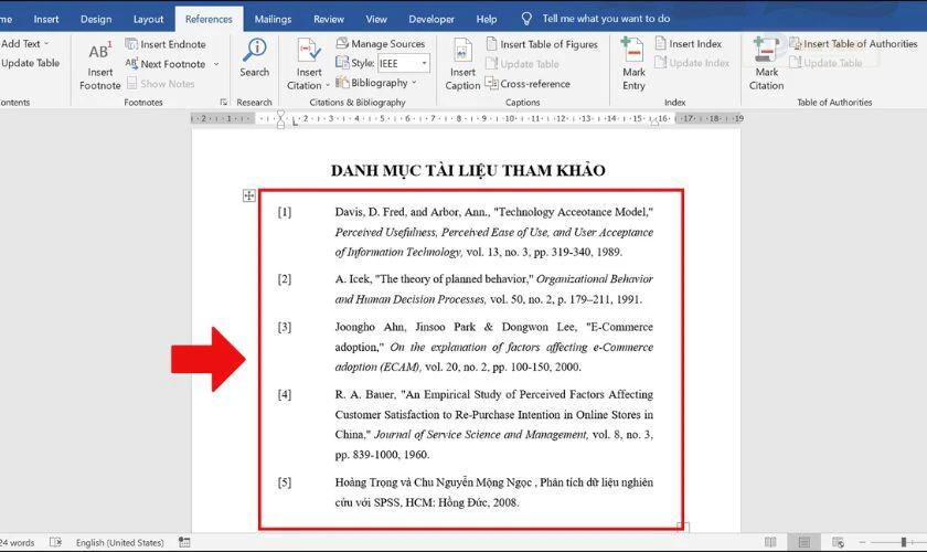 Hướng dẫn trình bày tiểu luận trong Word: Tài liệu tham khảo