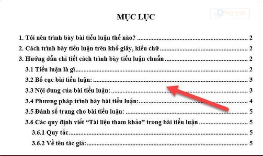 Hướng dẫn trình bày tiểu luận trong Word: Mục lục