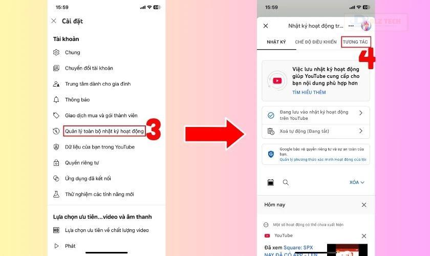 Mở nhật ký hoạt động