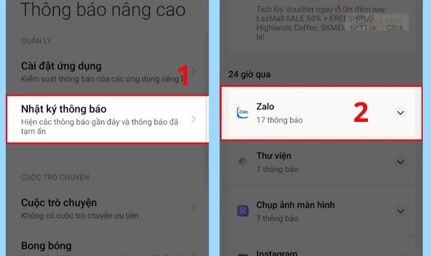 Truy cập vào Nhật ký thông báo
