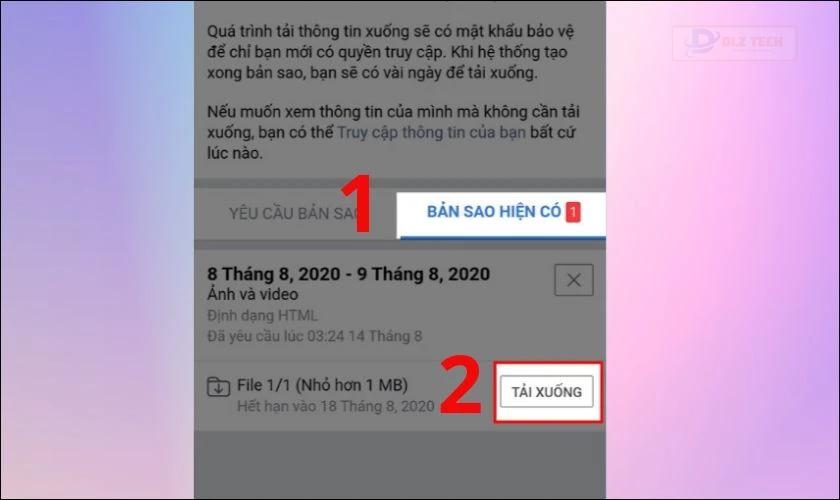 Bạn chọn Bản sao hiện có và chọn mục Tải xuống