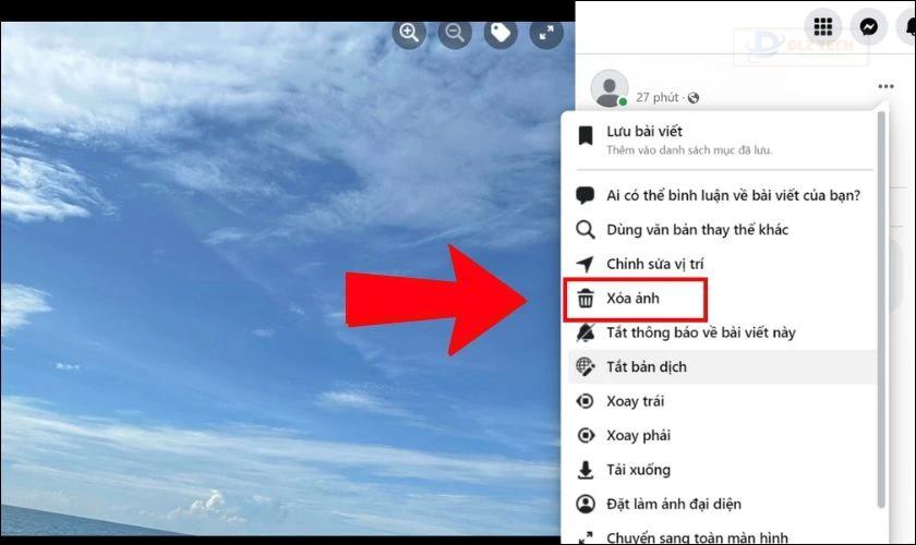 Chọn tùy chọn Xóa ảnh để gỡ bỏ ảnh bìa