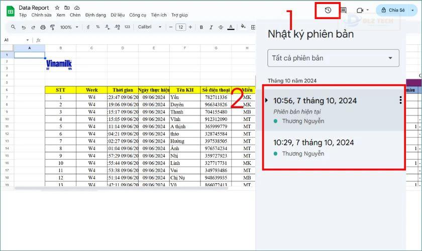 Khôi phục một phiên bản cũ từ lịch sử chỉnh sửa Google Sheets
