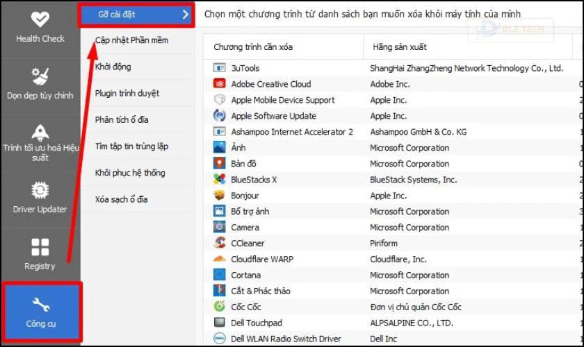 Sử dụng CCleaner để xóa ứng dụng
