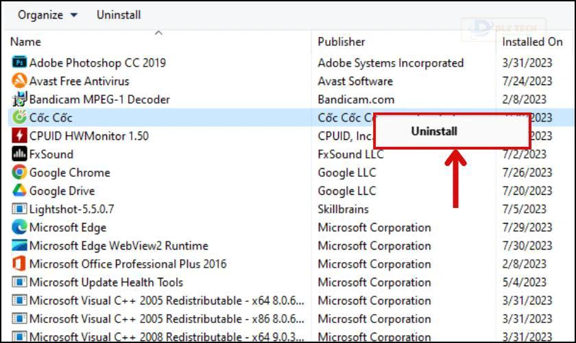 Uninstall ứng dụng