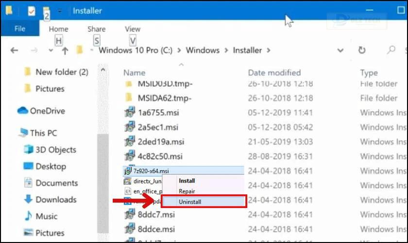 Gỡ phần mềm qua file cài đặt MSI