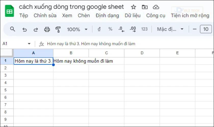 Di chuyển đến ô chứa nội dung mà bạn muốn xuống dòng