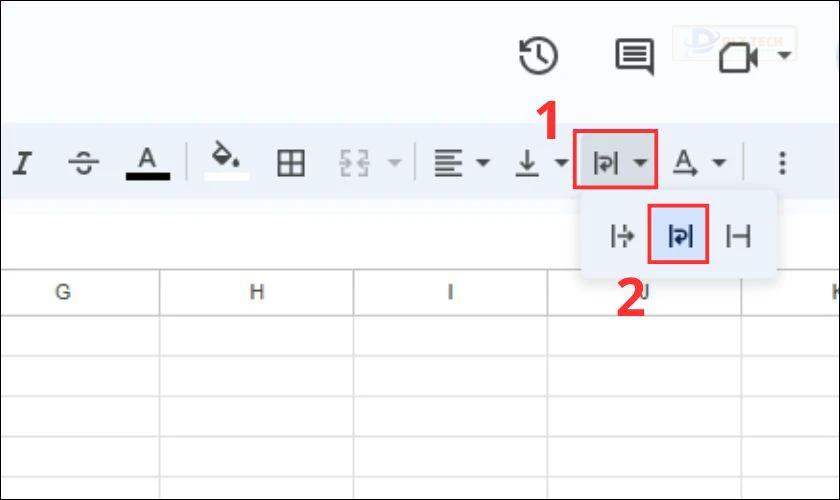 Nhấn vào biểu tượng để xuống dòng trong Google Sheets