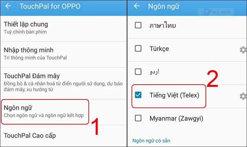 Chọn Ngôn ngữ và tìm chọn Tiếng Việt (Telex) là hoàn tất