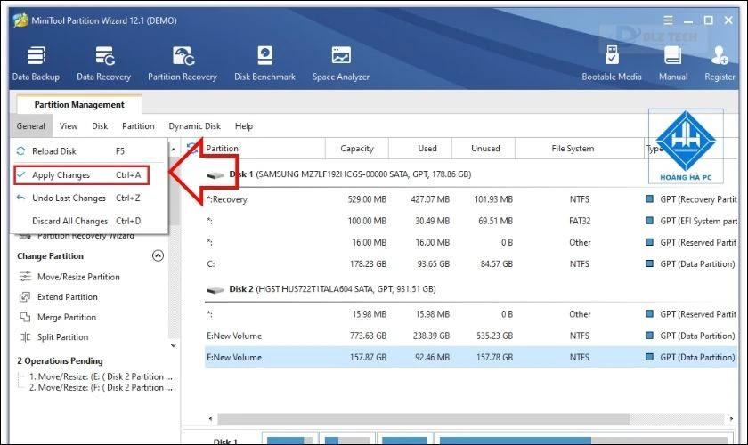 Hoàn tất hướng dẫn chia ổ cứng bằng Minitool Partition Wizard