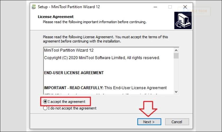 Chọn I accept the agreement và Next để tiếp tục