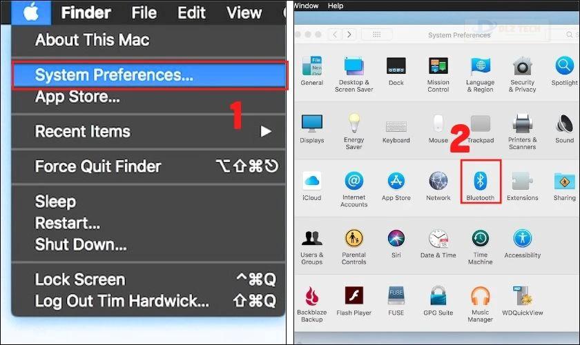 Vào mục System Preferences tìm và chọn Bluetooth