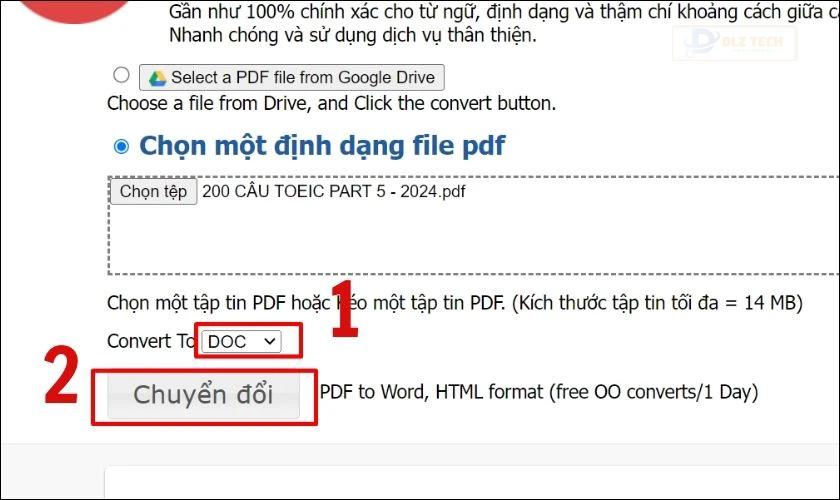 Chọn chuyển đổi như ảnh