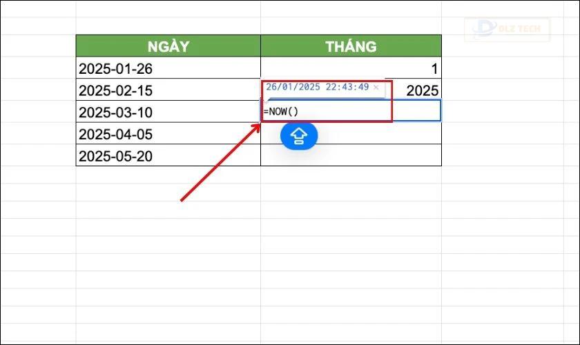 Định dạng ngày tháng trong Google Sheet bằng hàm NOW