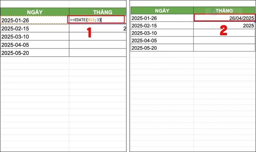 Định dạng ngày tháng trong Google Sheet bằng hàm EDATE