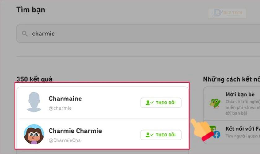 Sau khi chọn theo dõi, Duolingo sẽ hiển thị nút theo dõi sang màu xanh lá là thành công