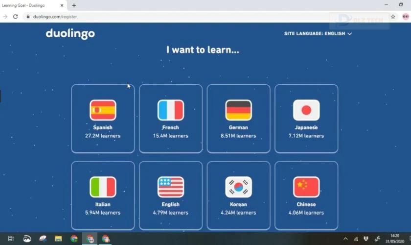 Bạn chọn ngôn ngữ muốn học và ngôn ngữ bạn có thể hiểu để dịch ngôn ngữ mình đang học