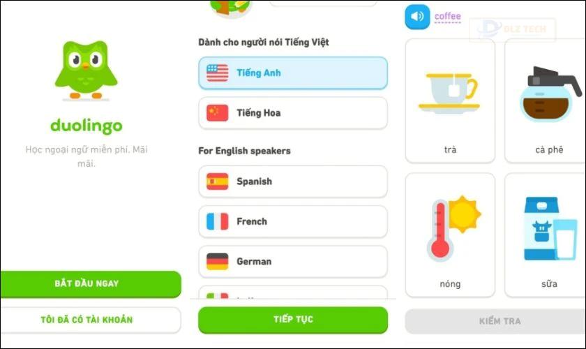 Chọn mục tiêu học tập và nhấn Tiếp tục