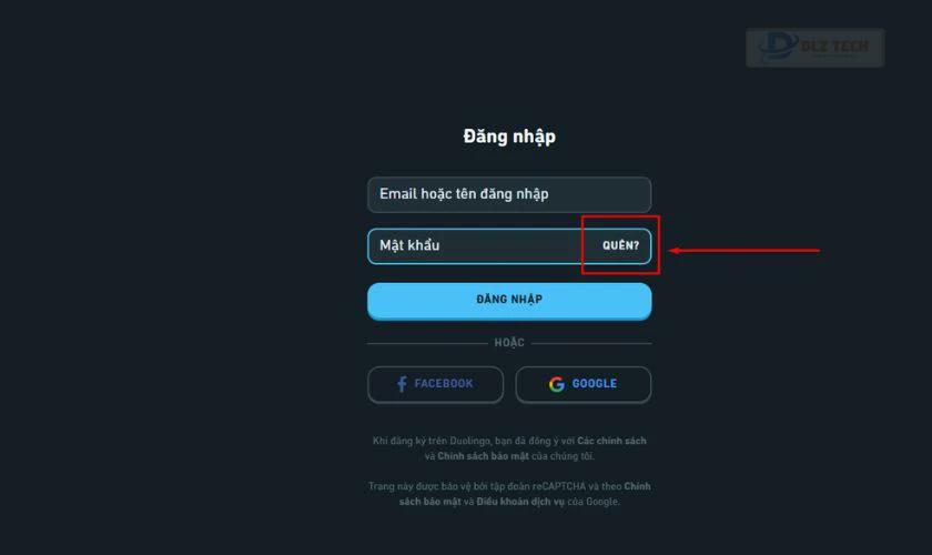 Nếu quên mật khẩu, chọn Quên? để đặt lại qua email