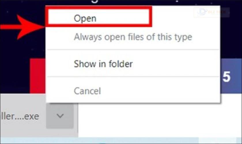 Sau đó, nhấn chuột phải vào file và chọn Open (Mở)