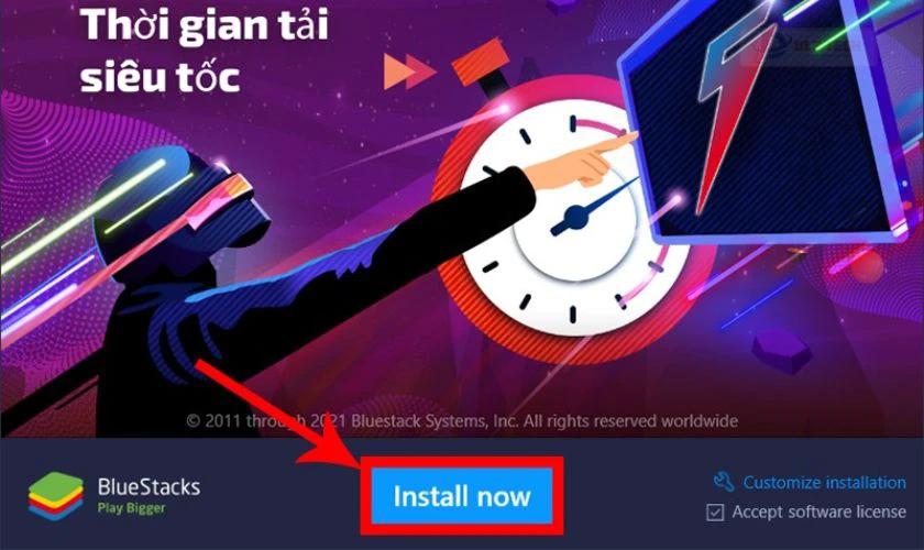 Nhấn Install Now trong giao diện cài đặt và chờ ứng dụng tự động cài đặt
