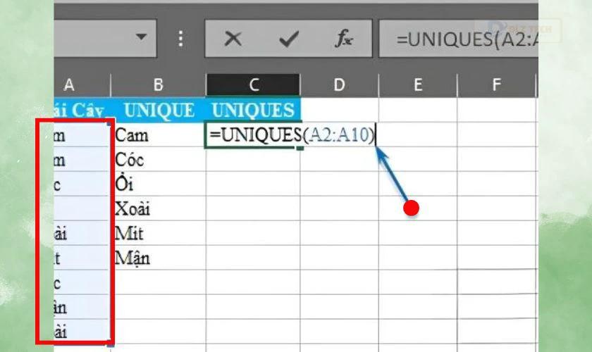Quay lại bảng tính Excel