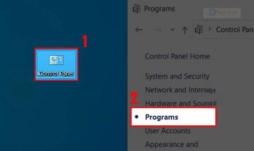Mở ứng dụng Control Panel, sau đó bạn hãy nhấn chọn Programs