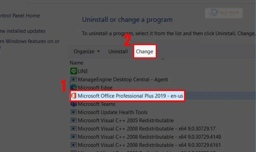 Hãy chọn bộ cài đặt Office, sau đó nhấn chọn vào Change