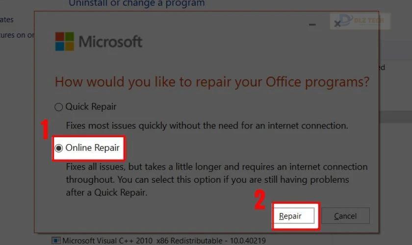 Chỉnh sửa cài đặt Office khi xảy ra lỗi Excel Not Responding
