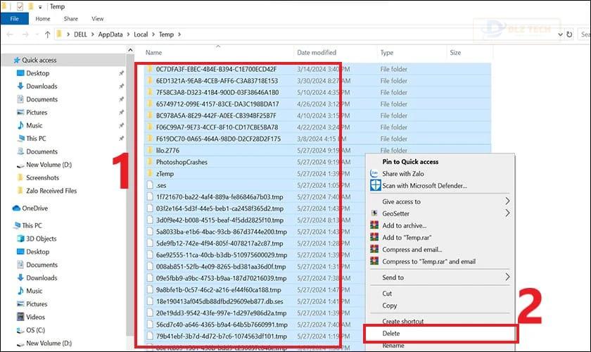 Bạn nhấn Ctrl + A rồi click chuột phải chọn Delete để xóa