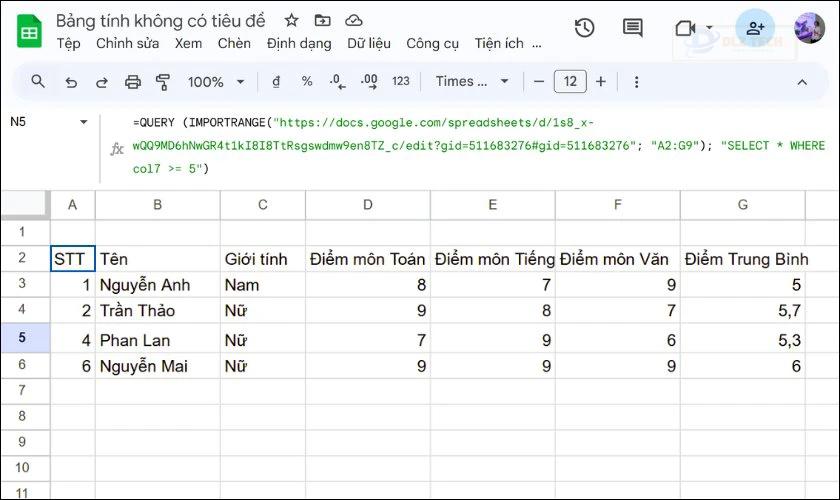 Sử dụng hàm Importrange với hàm Query